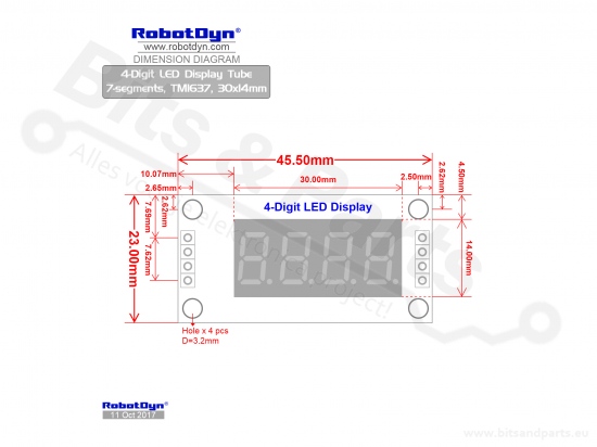 Digit display 4-digit 7-segment green decimals TM1637 - 30x14mm